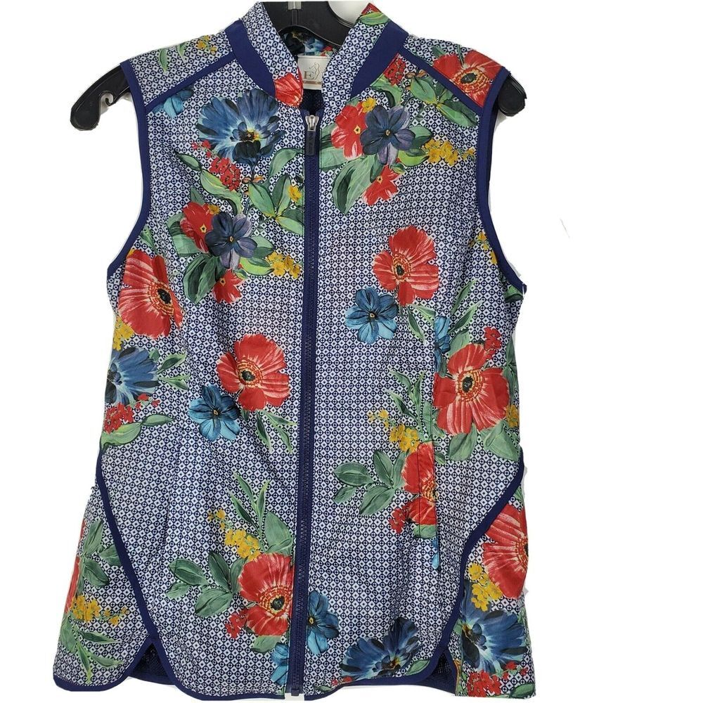 EP Pro Women's Golf Vest Size S Blue‎ Floral Mesh Lined Rittenhouse